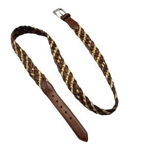 Brighton Men's Braided Woven Brown Leather Belt Width 1.25" Size 42 Silver Tone